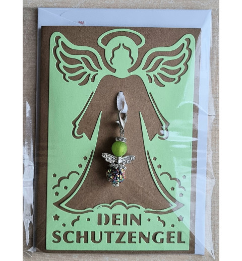 Schutzengel Karte mit Anhänger braun/lindengrün