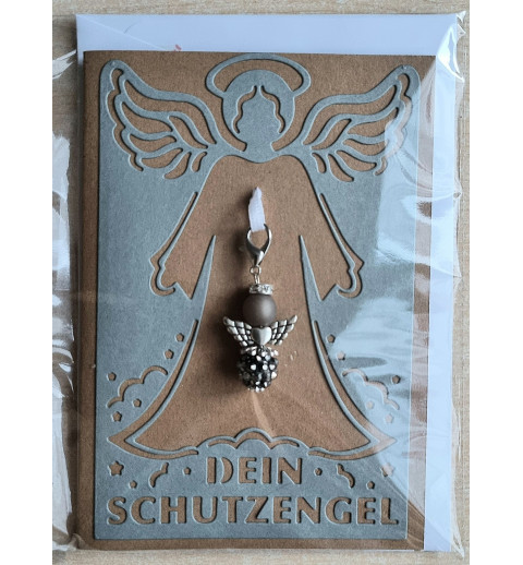 Schutzengel Karte mit Anhänger braun/grau