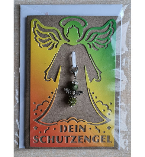 Schutzengel Karte mit Anhänger braun/orange,gelb,grün