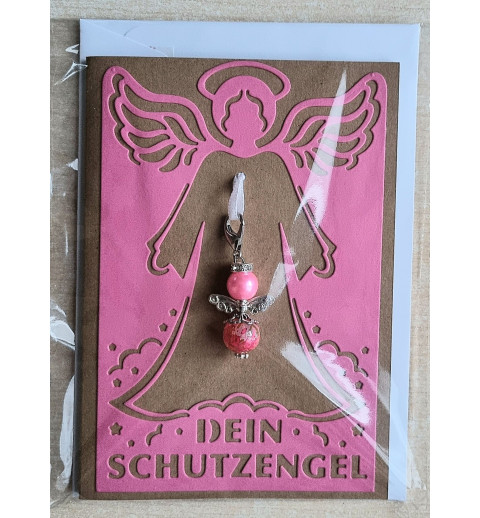 Schutzengel Karte mit Anhänger braun/pink