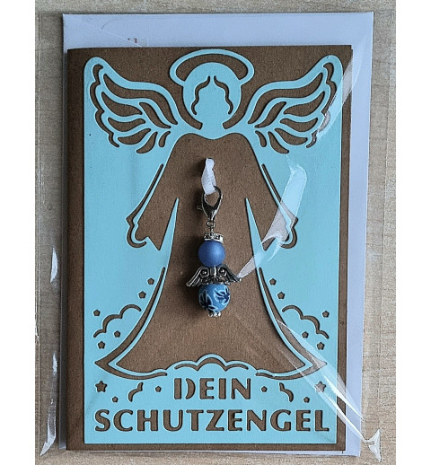 Schutzengel Karte mit Anhänger braun/hellblau