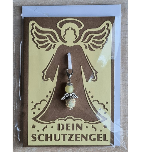 Schutzengel Karte mit Anhänger braun/vanille