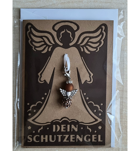 Schutzengel Karte mit Anhänger braun/dunkelbraun