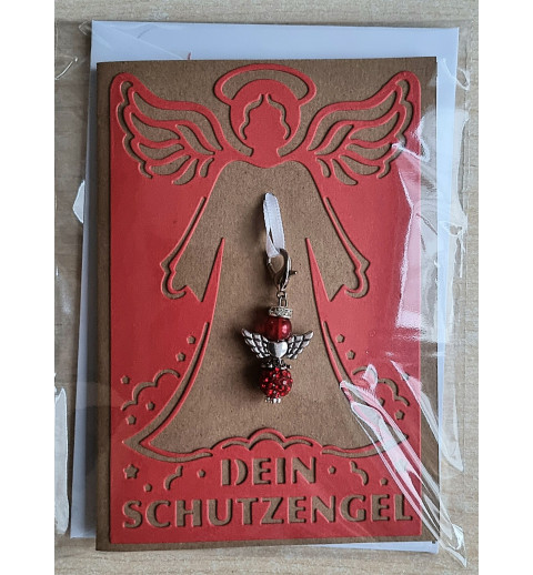 Schutzengel Karte mit Anhänger braun/hellrot