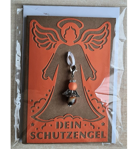 Schutzengel Karte mit Anhänger braun/orange