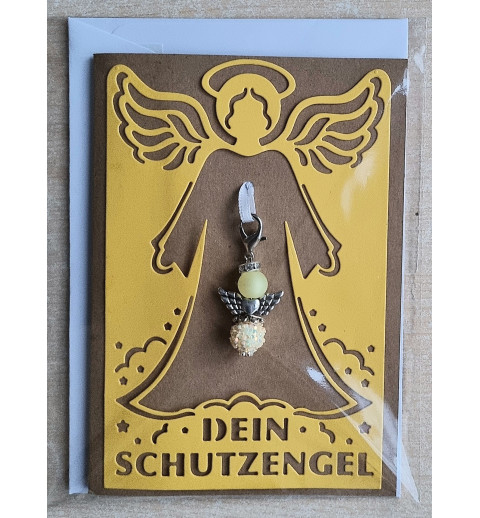 Schutzengel Karte mit Anhänger braun/gelb