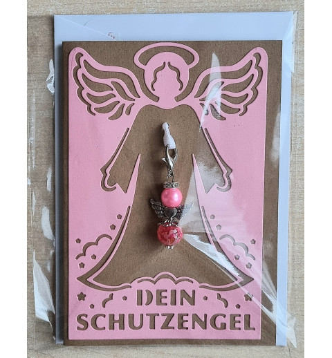 Schutzengel Karte mit Anhänger braun/rosa
