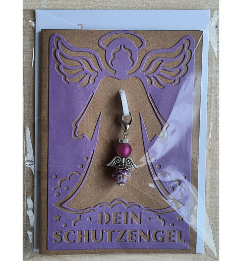 Schutzengel Karte mit Anhänger braun/violette