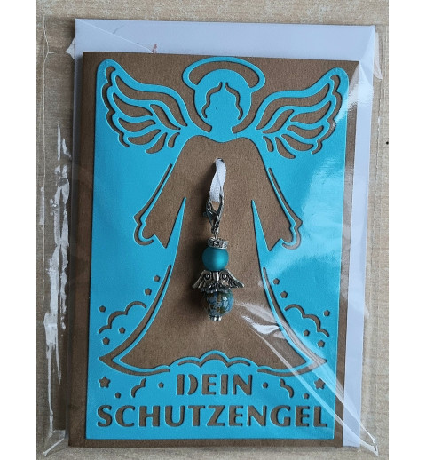 Schutzengel Karte mit Anhänger braun/türkis