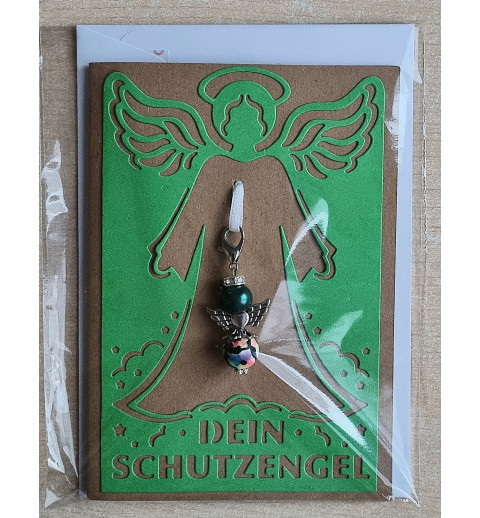 Schutzengel Karte mit Anhänger braun/grün