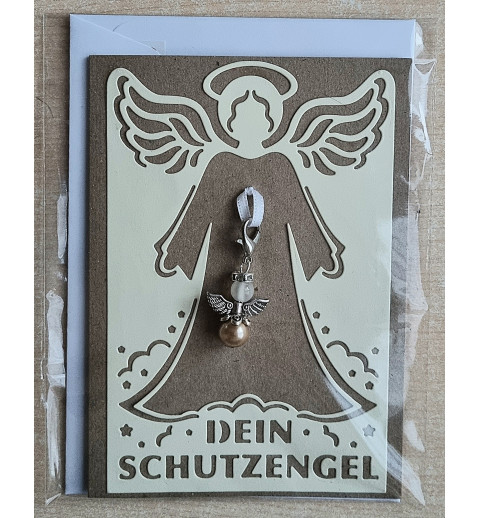 Schutzengel Karte mit Anhänger braun/creme