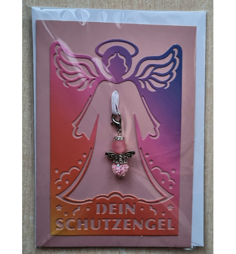 Schutzengel Karte mit Anhänger orange/pink/violette