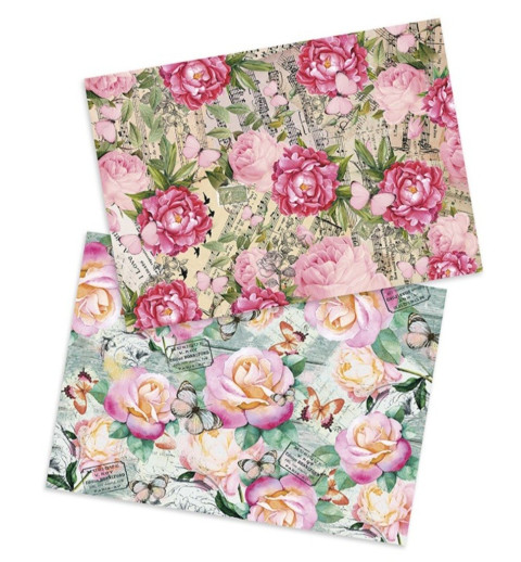 Reispapier Rosen und Schmetterlinge