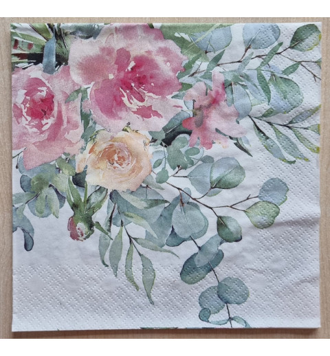 Serviette Blumen/weiss