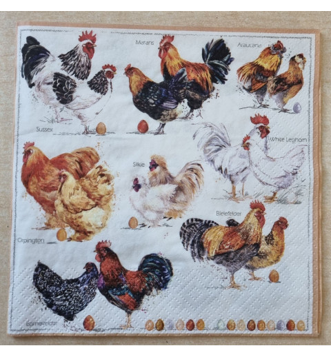 Serviette Hühner weiss