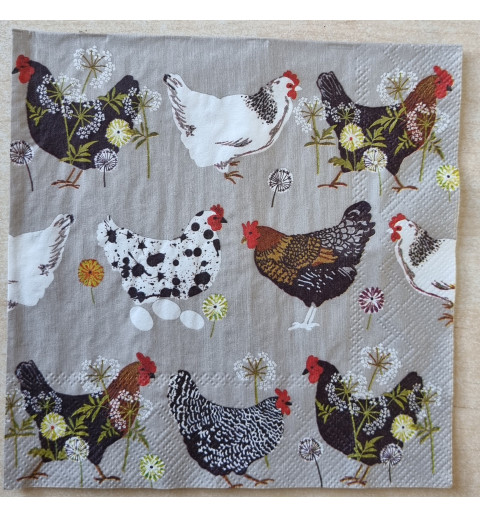 Serviette Hühner taupe