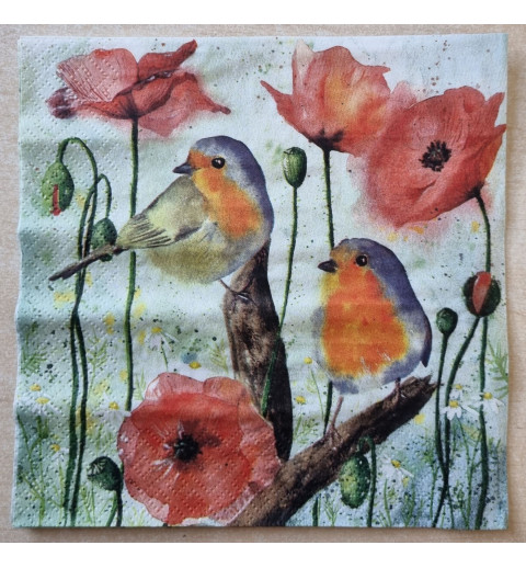 Serviette Mohnblumen/Vögel