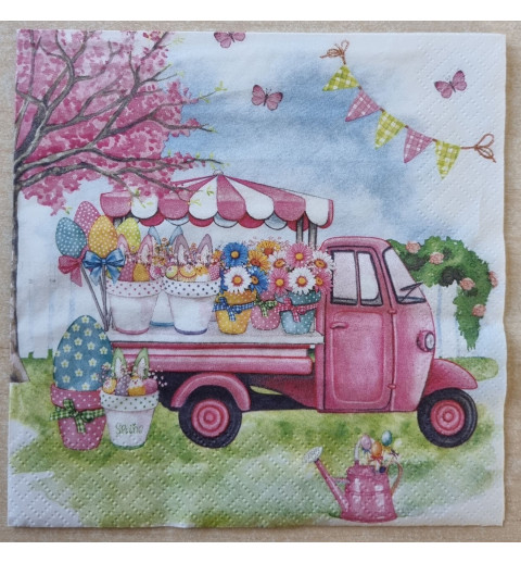 Serviette Auto/Blumen