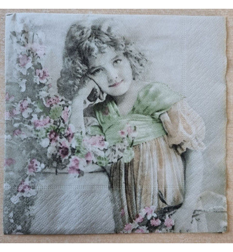 Serviette Mädchen/Blumen