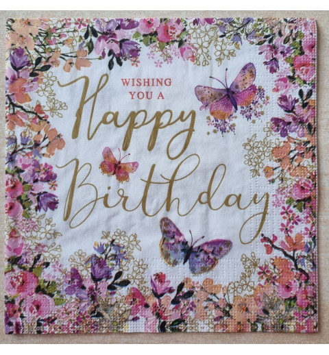 Serviette Happy Birthday/ Blumen