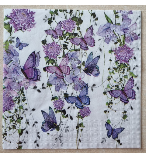 Serviette Blumen/Schmetterlinge violette
