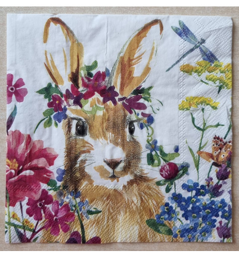 Serviette Kaninchen/Blumen