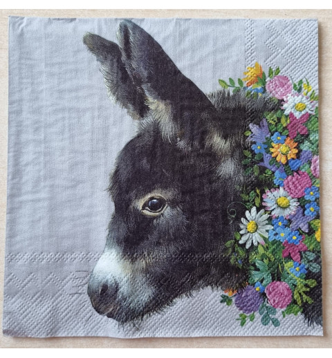 Serviette Esel/Blumen