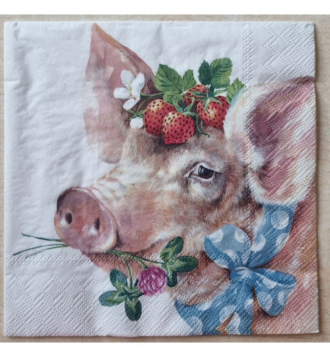Serviette Schwein/Erdbeeren
