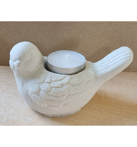 Beton Vogel Teelichthalter weiss Wetterfest