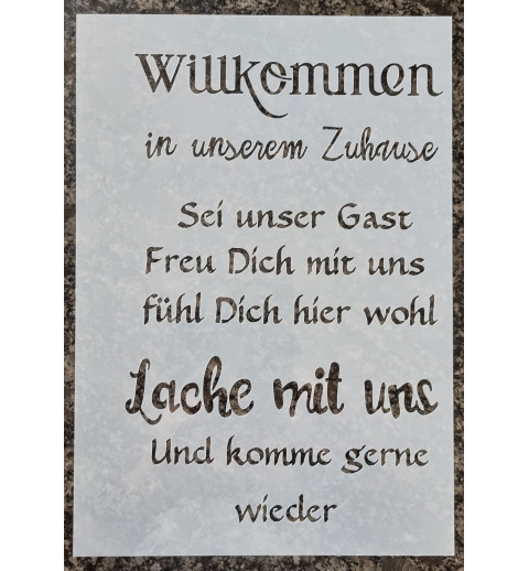 Schablone Willkommen in unserem Zuhause