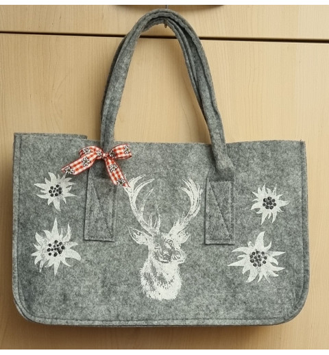 Filz Tasche grau Hirsch/Edelweiss weiss
