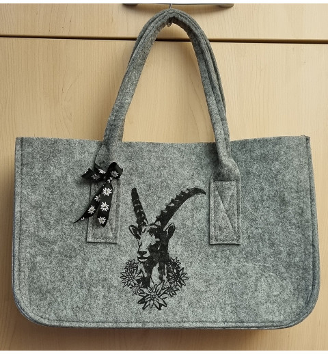 Filz Tasche grau Steinbock schwarz