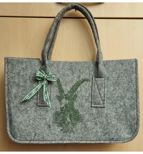 Filz Tasche grau Steinbock grün