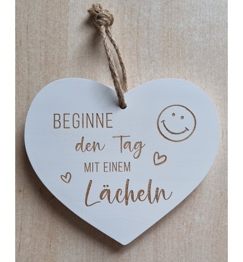 Holz Herz weiss "Beginne den Tag..."