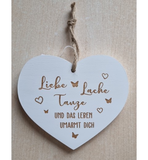 Holz Herz weiss "Lebe, Liebe, Tanze..."