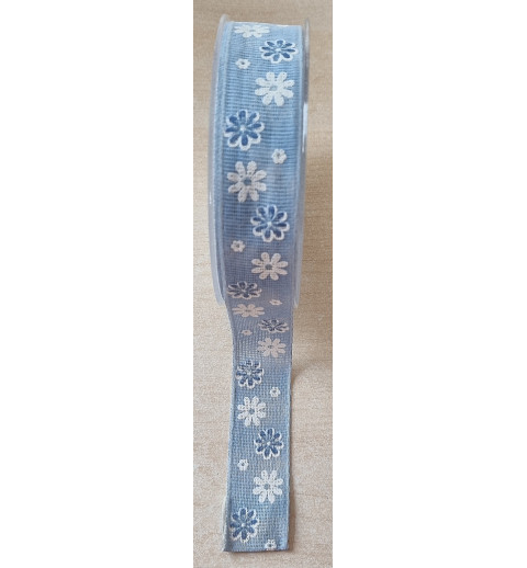 Dekoband Blumen weiss/blau
