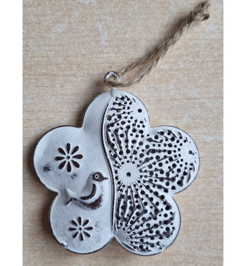Metall Blume weiss/antik