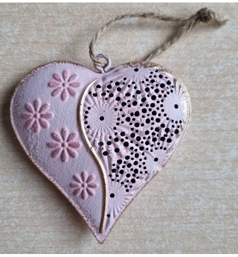 Metall Herz rosa/antik
