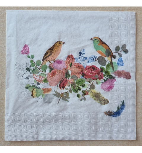 Serviette Vögel/Blumen