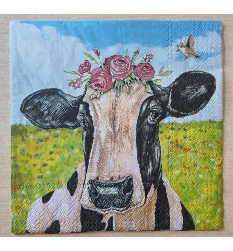 Serviette Kuh mit Blumen