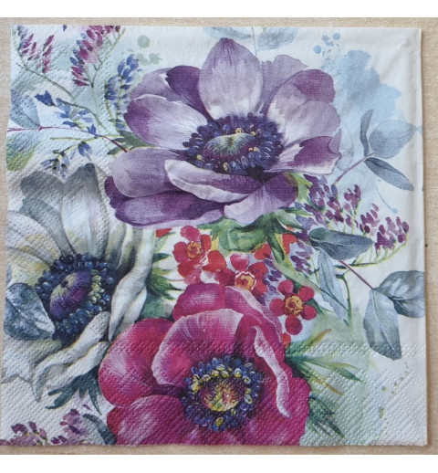 Serviette Blumen pink/violette