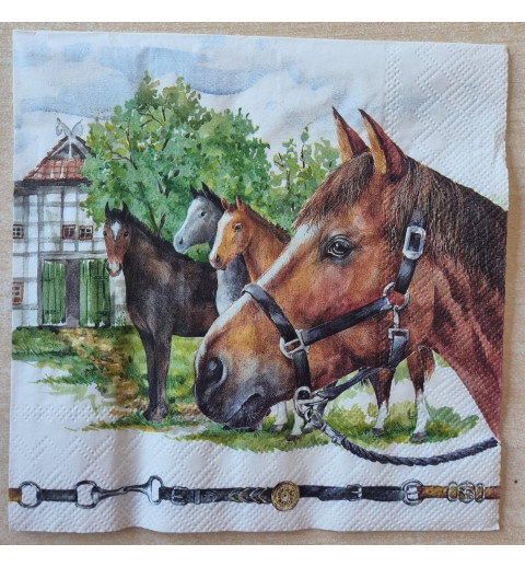 Serviette Pferde auf Hof