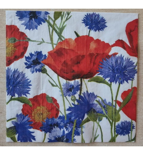 Serviette Mohn und Kornblumen rot/blau