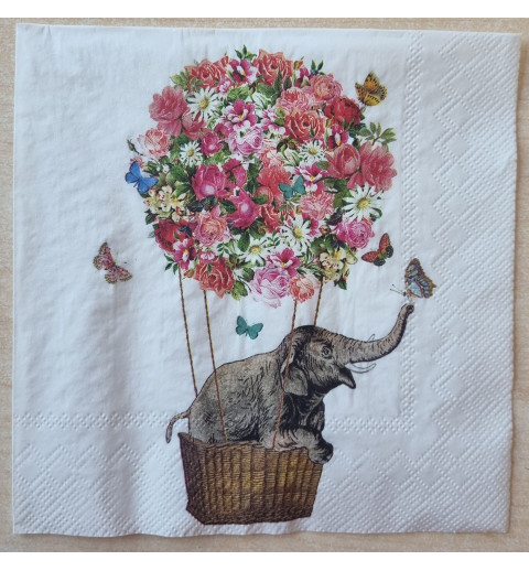 Serviette Elefant im Heissluftballon