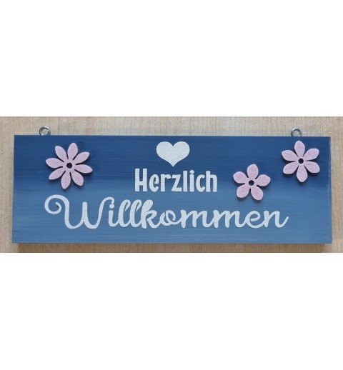 Schild Herzlich Willkommen blau