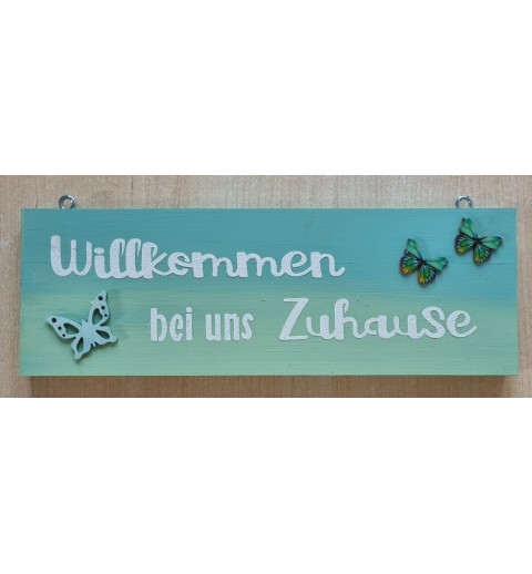Schild Willkommen bei uns Zuhause  mint