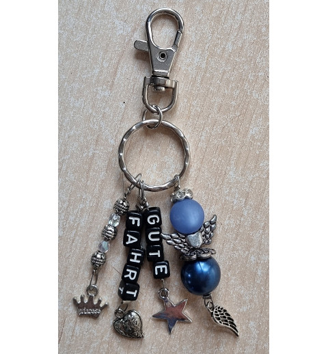 Schlüsselanhänger "Gute Fahrt" blau/schwarz