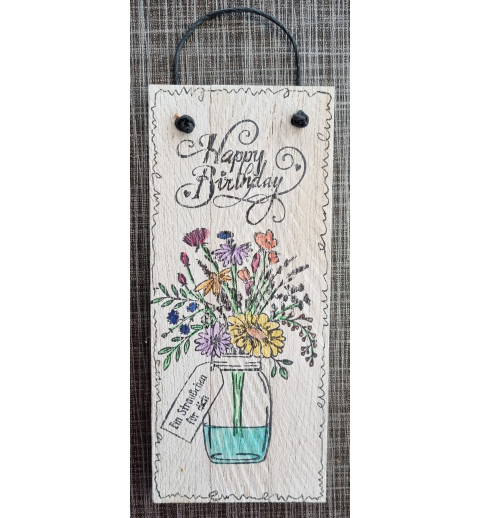 Mini Schild Happy Birthday/Blumenstrauss