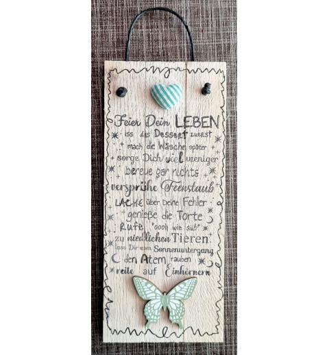 Mini Schild Feier Dein Leben.....  mint