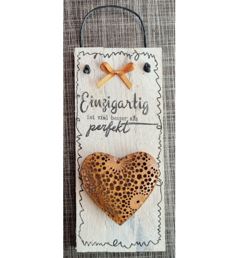 Mini Schild Einzigartig...... / Herz rost